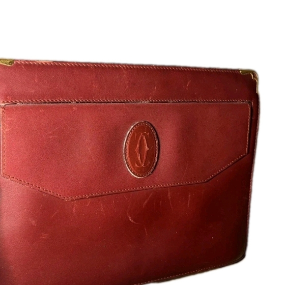 Cartier Signature (Unisex) Red Color Vintage Bordeaux Leather Clutch Bag (GUC) - Picture 2 of 9